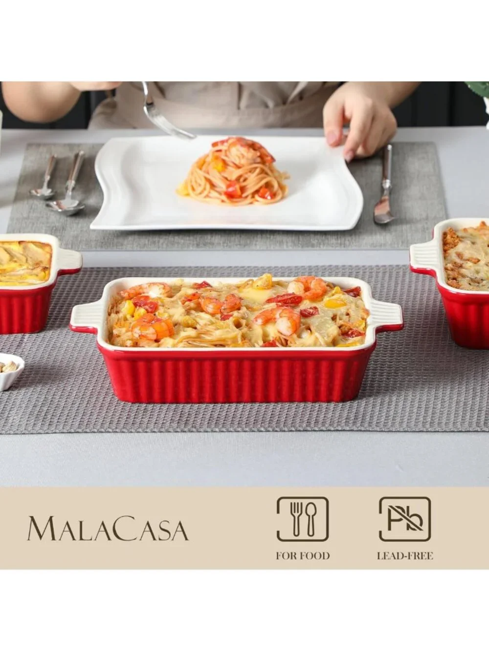 4-Piece Ceramic Bakeware Set for Oven - Casserole & Lasagna Dishes, Red